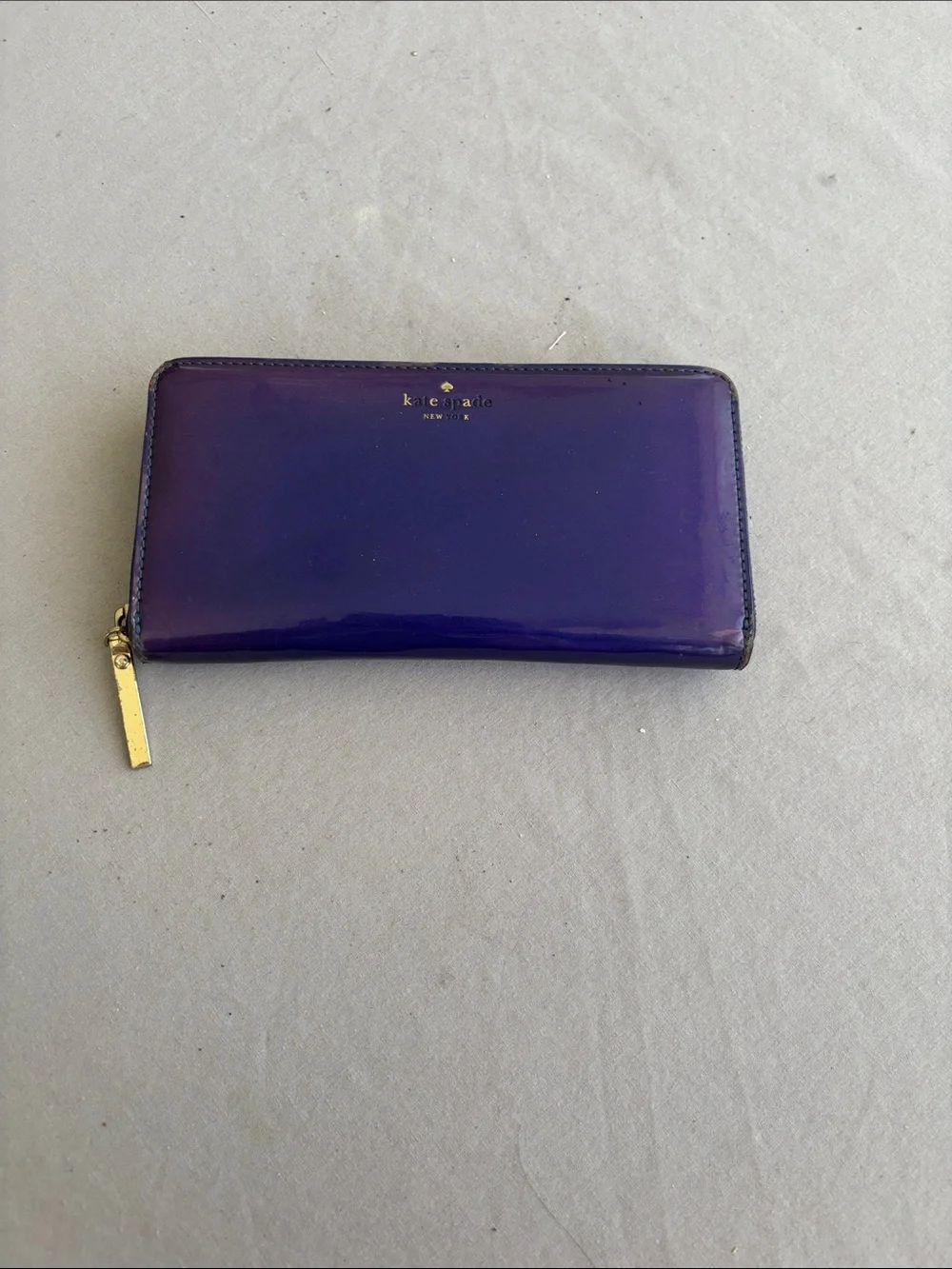 kate spade Glossy Purple Patent Zip Wallet with Gold Hardware